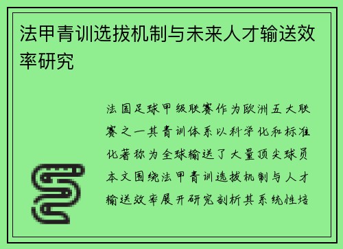 法甲青训选拔机制与未来人才输送效率研究
